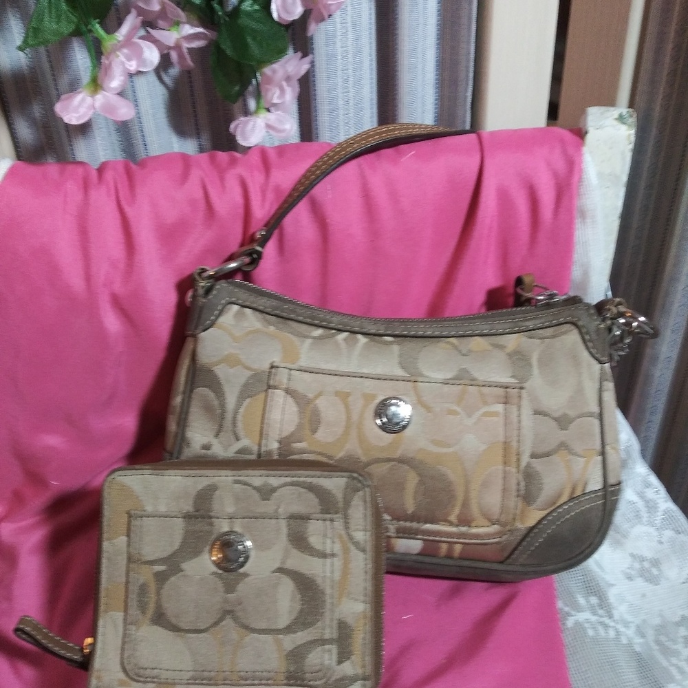 Coach beige signature purse and wallet